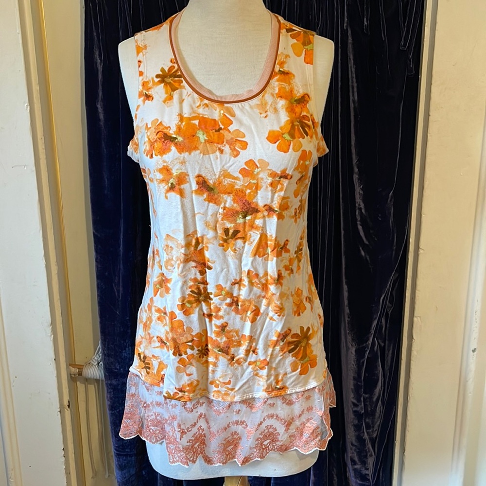 Logo by Lori Goldstein lace floral ruffle tunic top size small